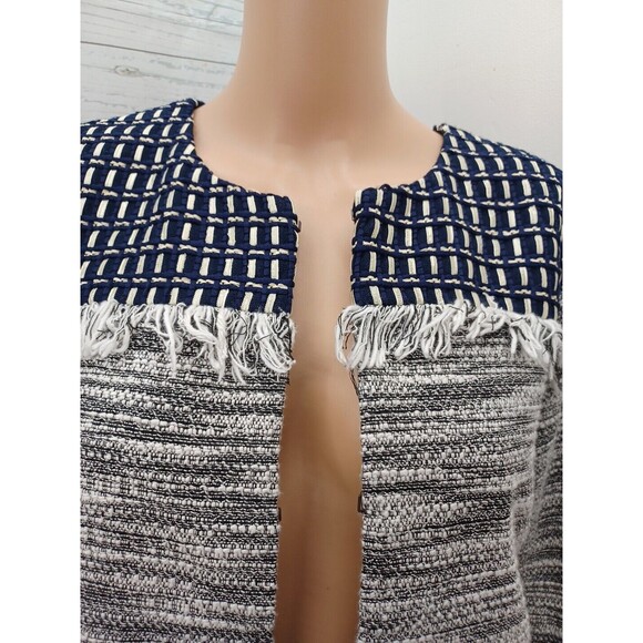 Chicos Sz 1 (M) Black Ivory Open Front Cardigan Jacket Fringed - Picture 3 of 12